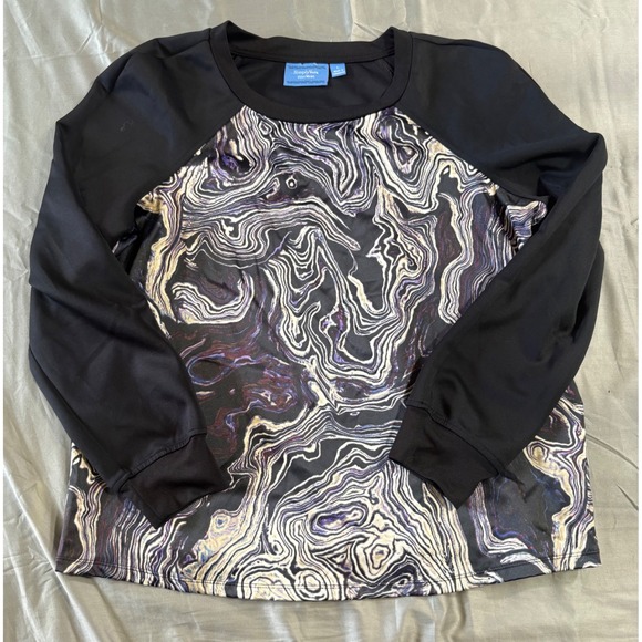 Simply Vera Vera Wang Tops - Simply Vera Vera Wang Womens Large Black Marble Swirl Print Raglan Top L